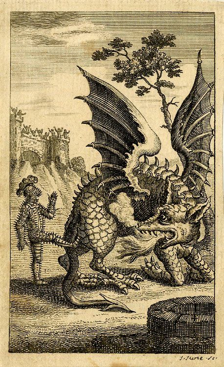 Scene from the ballad "The Dragon of Wentley" Print made by John June c. 1744 Dragon Medieval, Old Dragon, Medieval Dragon, Esoteric Art, Occult Art, Art Et Illustration, Arte Fantasy, Medieval Art, A Dragon