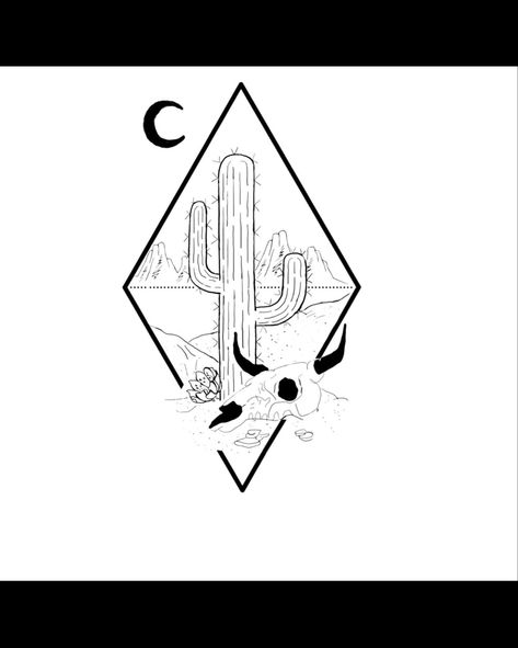 Cactus with bull skull mountains and moon Cow Skull Cactus Tattoo, Cactus And Bull Skull Tattoo, Bull Skull Tattoo With Cactus, Western Sky Tattoo, Cow Skull With Cactus Tattoo, Tucson Tattoo Ideas, Western Flash Tattoo Sheet, Western Line Work Tattoo, Cactus Mountain Tattoo