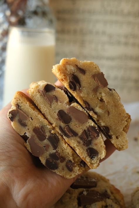 "These NY bakery-style gourmet cookies are stuffed with chocolate chips, walnuts and big chunks of chocolate! Baked to perfection with golden edges, and a thick, fudgy centre, they're the perfect companion for a glass of milk. Sit back and enjoy these bakery-style cookies as a treat, or bake them to enjoy with friends.    This detailed recipe includes both written and visual step-by-step instructions, along with recipe notes/tips. The measurements are provided in both grams and baking cups where applicable to suit all audiences.    If you have any questions that are not answered in the recipe, feel free to contact me here. I will get back to you as soon as possible :)   Please see the important information below:   The Process: 1. Purchase this listing. 2. You will receive an email from Et Me As A Food, Pictures Of Desserts, Cookie Flavors Ideas, Baking Ideas Aesthetic, Yummy Cookie Recipes, Walnut Cookies Recipe, Dessert Photos, Walnut Cookie Recipes, Healthy Desayunos