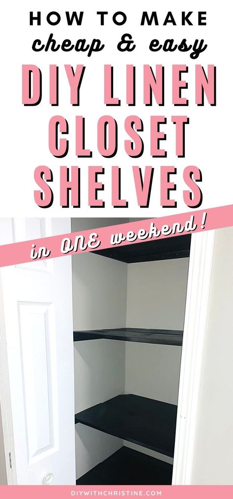 Ready to maximize space in your linen closet? Follow this cheap and easy tutorial to make custom DIY linen closet shelves! This is a perfect beginner DIY project for you to tackle and makeover your linen closet. Plus a few bonus linen closet organization tips at the end! Renovation ideas and home improvement DIY projects to maximize space in a linen closet! Diy Linen Closet, Small Linen Closet Organization, Linen Closet Design, Linen Closet Shelves, Linen Closet Makeover, Diy Closet Shelves, Small Linen Closets, Cheap Closet, Closet Organization Tips