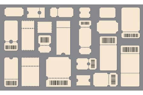 Ticket admit template. Bus, train or tram trip, show or event entrance, cinema vintage pass admissions set, retro coupons or vector tickets with bar codes and controller tear off perforation Bus Ticket Template, Vintage Ticket Design, Ticket Design Vintage, Train Ticket Design, Vintage Cinema Ticket, Ticket Design Ideas, Train Ticket Template, Old Ticket, Vintage Train Ticket