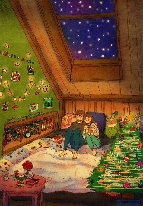 Celebrating Christmas Together Puuung Love Is, Image Couple, Illustration Photo, Couple Illustration, Love Illustration, Cute Couple Art, Christmas Cartoons, Couple Drawings, Art And Illustration