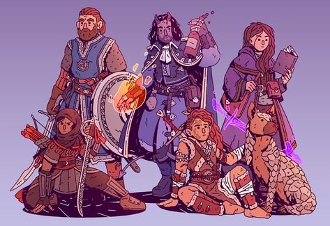 Commissions - November/December 2020 on Behance Dnd Party, D&d Minis, Adobe Fresco, Fantasy Theme, Dungeons And Dragons Characters, Dnd Art, Illustration Character, Character Poses, Character Design Animation