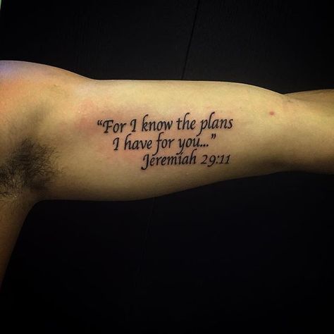 Jeremiah 29:11 tattoo Tattoo Ideas Jeremiah 29:11, Mens Inner Arm Tattoo Ideas, Luke 1 37 Tattoo For Men, Scripture Tattoos For Men Bicep, Jeremiah 29 11 Tattoo Men, Motivational Tattoos For Men Strength, Job Tattoo Bible, Jeremiah 33:3 Tattoo, Mark 11:24 Tattoo