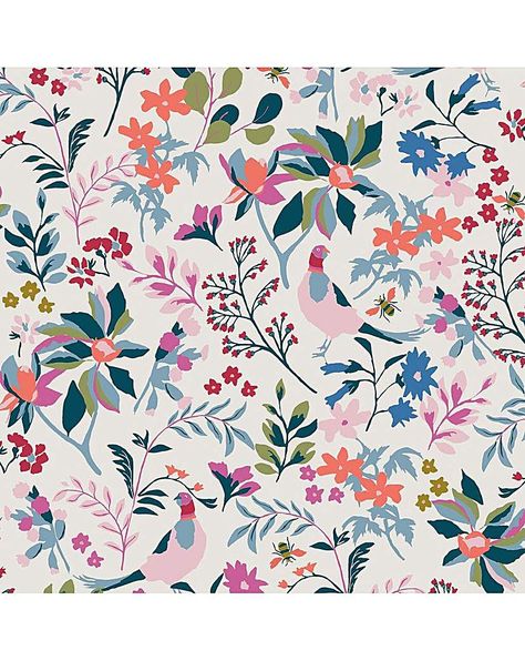 Joules Fields Edge Floral Antique Creme Wallpaper Give your home a classic heritage look and feel with a showcase of nature at its most contemporary. This stunning design combines crisp, modern foliage, sprigs and flowers intertwined with characterful pheasants and bees. Perfect for bringing the outside in, this charming wallpaper design has a fun colour palette of bright, summery tones beautifully set upon a fresh antique creme background. Printed on a matt substrate for a contemporary look and Modern Living Room Wallpaper, Creme Wallpaper, Modern Wallpaper Living Room, Creme Background, Flowers Intertwined, Edge Wallpaper, Living Room Wallpaper, Wallpaper Floral, Versace Home