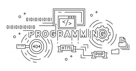 Programming monoline design concept | Premium Vector #Freepik #vector #background #business #abstract #design Programming Doodle, Linkedin Background Banner Technology, Developer Quotes, Light Bulb Drawing, Linkedin Background, Medical Student Motivation, Linkedin Banner, Graphic Design Programs, Modern Business Cards Design