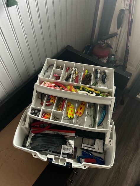 Just organized my tackle box Tackle Box Organization, Tackle Organization, Fishing Tackle Organization, Box Organization, Solo Camping, Better Lifestyle, Fishing Stuff, Fishing Tackle Box, Aesthetic Life