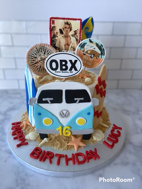 Edible images and fondant details Outer Banks Birthday Cookies, Outer Banks Cupcakes, Obx Outer Banks Birthday Cake, Outerbanks Birthday Theme, Bank Cake Ideas, Outer Banks Birthday Cake, Outer Banks Party Ideas, Outer Banks Cake, Outer Banks Birthday Party