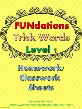 Fundations Trick Words Level 1 - Homework/Classwork Sheets Fundations First Grade Organization, Fundations First Grade, First Grade Organization, Fundations Kindergarten, Wilson Reading Program, Spelling Help, Reading School, Wilson Reading, Kindergarten Writing Prompts