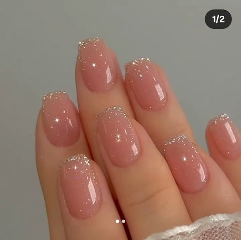 Sparkly Nails Coffin, Nude Sparkly Nails, Uñas Aesthetic, Gel Toe Nails, Gel Toes, Art Magic, Subtle Nails, Simple Gel Nails, Sparkly Nails