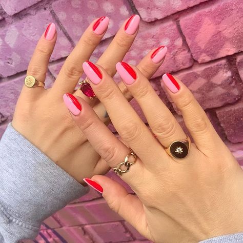 Red And Pink Nails, Color Block Nails, Nail Design Glitter, Minimal Nails, Thanksgiving Nails, Minimalist Nails, Dream Nails, Fire Nails, Pink Colour