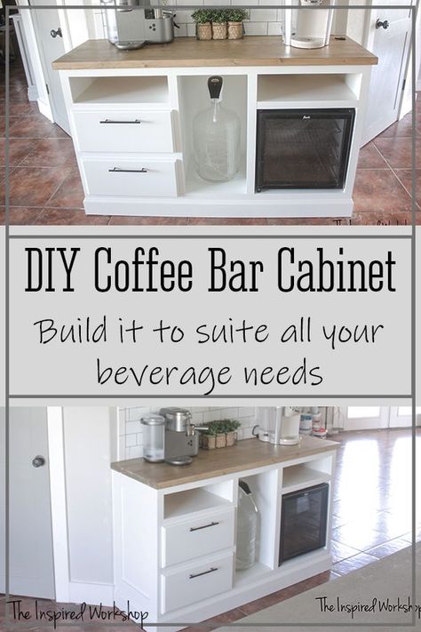 Coffee Bar With Butcher Block, 5 Gallon Water Jug Ideas Diy Holder, Coffee Bar Under Window, Diy Beverage Station With Fridge, 5 Gallon Water Jug Ideas Diy, Diy Coffee Bar Cabinet, Diy Buffet, Kitchens Decor, Diy Coffee Station