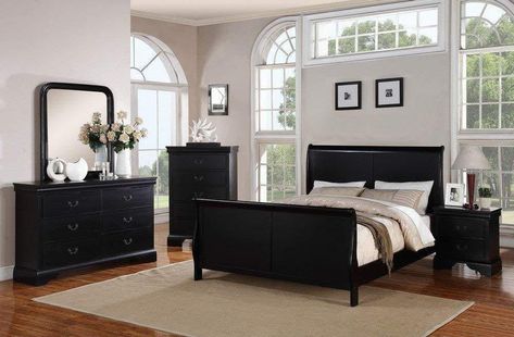 Buy Online Gorgeous Queen Louis Phillippe Bed , Black From Casagear Bedroom Black Furniture, Dresser Dresser, Nature Inspired Bedroom, Queen Sized Bedroom Sets, King Size Bedroom Sets, California King Size Bed, Nightstand Dresser, Wooden Bedroom Furniture, 5 Piece Bedroom Set