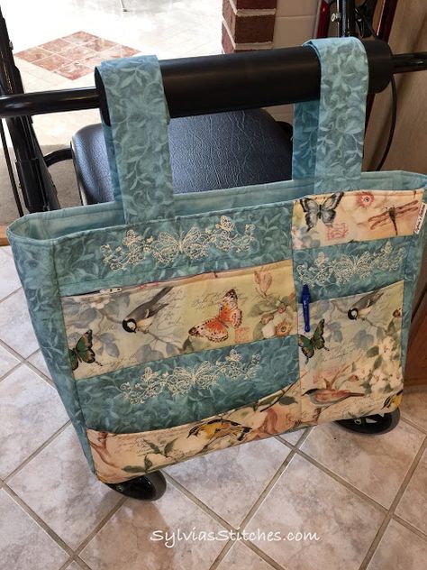 Sylvia's Stitches: Walker Bag In-the-Hoop for Mother's Day Wheelchair Bags, Walker Accessories, Walker Bag, Crochet Patterns Free, Butterfly Bags, Quilted Bag, Sewing Bag, Bag Organization, Machine Embroidery Design