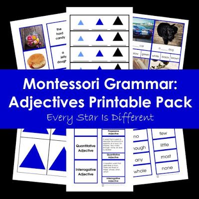 Montessori Grammar: Adjectives Printable Pack Adjective Grammar, Montessori Elementary Activities, Ish Activities, Types Of Adjectives, Preschool Word Walls, Comparative And Superlative Adjectives, Montessori Grammar, Adjectives Grammar, Comparative And Superlative