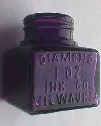 1903 Diamond Inkwell Antique Inkwells, Purple Bottle, Pens Writing, Old Glass Bottles, Ball Jar, Ink Well, Antique Glass Bottles, Vintage Pens, Antique Bottle