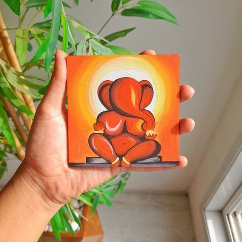 Ganesh Small Canvas Painting, Ganesh Ji Painting On Canvas Easy, Ganesh Painting Canvases, Small Canvas Painting Ideas Creative, Ganesh Ji Painting On Canvas, Ganpati Paintings Acrylics, Ganeshji Painting, Ganesh Canvas Painting, Abstract Ganpati