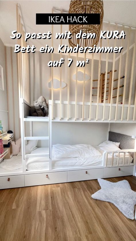 Sandra | DIY & unser Zuhause | KLEINER RAUM - GROSSE VERWANDLUNG ✨IKEA HACK✨ Wie wird das IKEA KURA Bett zum echten Raumwunder auf nur 7 m²? 🛏️✨ In diesem Reel zeige... | Instagram Ikea Kura Hack, Kura Hack, Ikea Kids Room, Ikea Kura, Ikea Kids, August 8, Kids Bedroom Decor, Ikea Hack, Diy For Kids