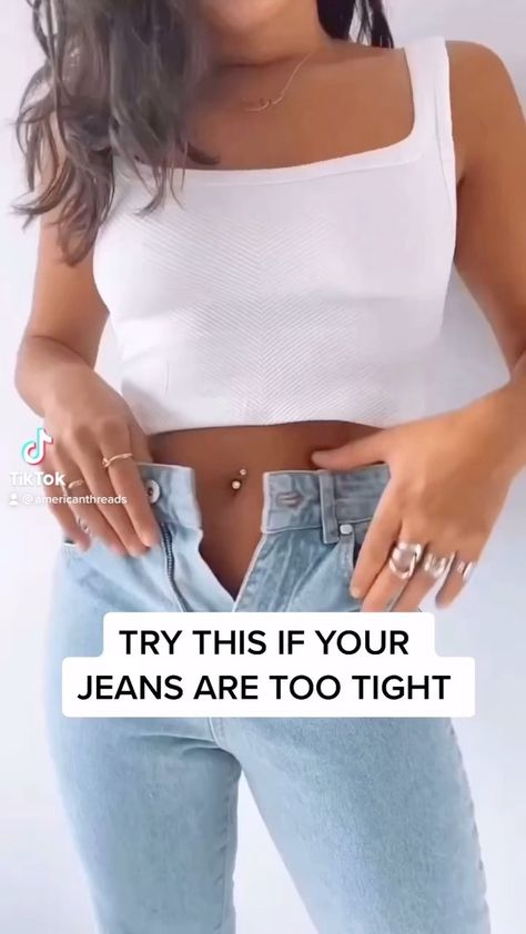 Diy Highwaisted Jeans, Tight Jeans Hack, How To Loosen Tight Jeans, Jean Hacks, Denim Hacks, Sewing Hems, Style Help, Outfit Hacks, Baby Afghan Crochet Patterns