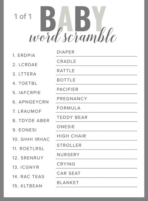 Baby Shower Games 2022, Unknown Gender Baby Shower Ideas, Baby Shower Games For Boys, Baby Shower Game, Babay Shower Game, Baby Shower Games Word Search, Baby Shower Word Scramble, Baby Word Scramble Answers, Classy Baby Shower