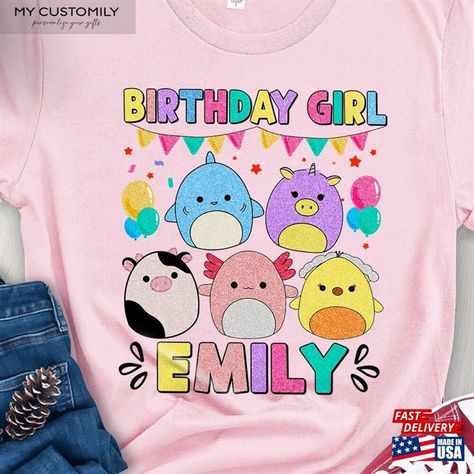 Custom Birthday Girl Squishmallow Cute T-Shirt Classic Check more at https://mycustomily.com/product/custom-birthday-girl-squishmallow-cute-t-shirt-classic/ Squishmallow Party, Kawaii Party, Squish Mellow, Diy Birthday Gifts For Friends, 9th Birthday Parties, 9th Birthday, Diy Birthday Gifts, 8th Birthday, Custom Birthday