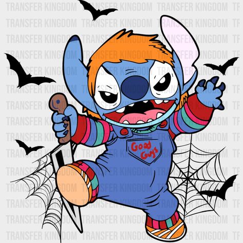 Disney Stitch Halloween Chucky Design - Dtf Heat Transfer Unisex S & M ( 10 ) Chucky Svg, Disney Halloween Svg, Stitch Svg, Stitch Halloween, Lilo And Stitch Drawings, Halloween Wallpaper Cute, Stitch Drawing, Custom Party Invitations, Svg Disney