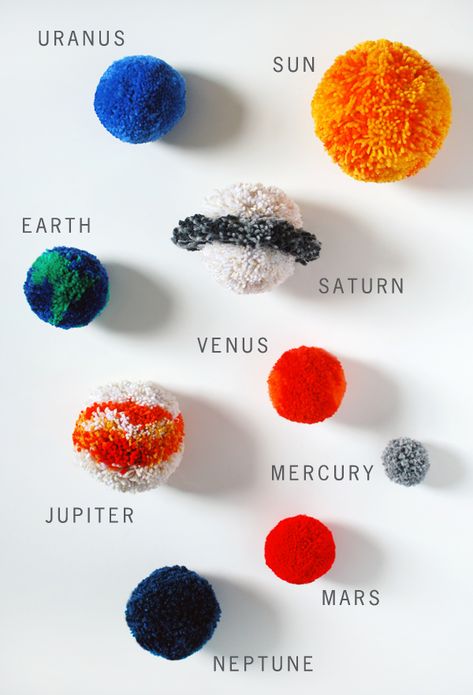 TUTORIAL: Make a pom pom solar system mobile (& deal with the mess) - We Are Scout Diy Baby Mobile Boy, Diy Baby Mobile Tutorial, Solaire Diy, Outer Space Crafts, Planet Mobile, Solar System Projects For Kids, Solar System Mobile, Diy Solar System, Solar System Model