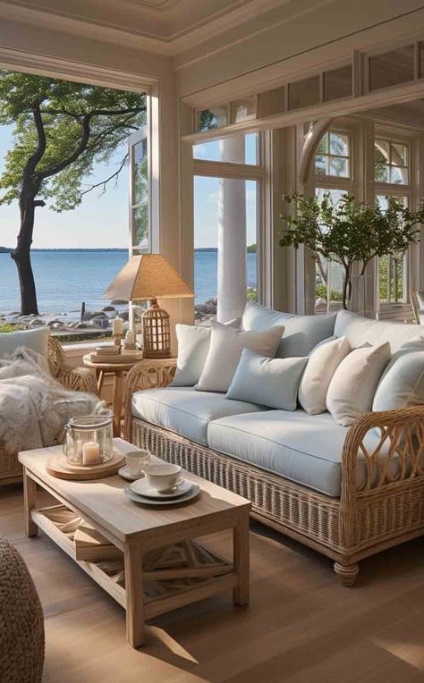 Vintage Coastal Home, Hamptons Living Room, Hamptons Interior, Hamptons Beach House, Coastal Traditional, Deco Marine, Modern Coastal Decor, Coastal House, Haus Am See