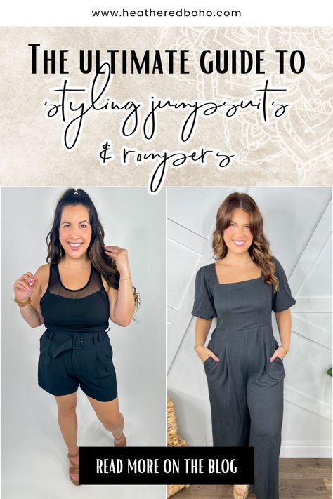 The Ultimate Guide to Styling Jumpsuits and Rompers | Heathered Boho Boutique Winter Romper Outfit, Styling Jumpsuits, How To Style A Romper, Layer Jewelry, Winter Romper, Rompers For Women, Boho Boutique, Jumpsuits And Rompers, Romper Outfit