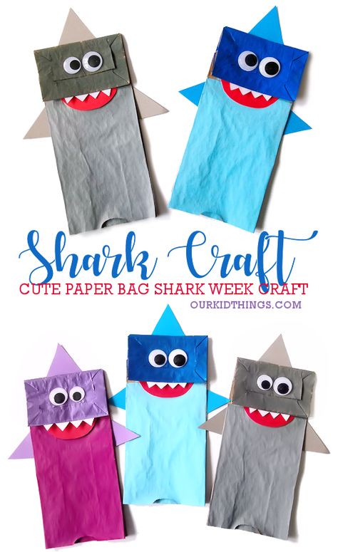 Kinder Summer Crafts, Preschool Paper Bag Crafts, Shark Puppet Craft Paper Bag, Summer Kindergarten Crafts Art Projects, Daycare Crafts Printable, Ocean Theme Arts And Crafts For Kids, Summer Crafts And Activities For Kids, Summer Camp Crafts For Toddlers, Beach Week Crafts