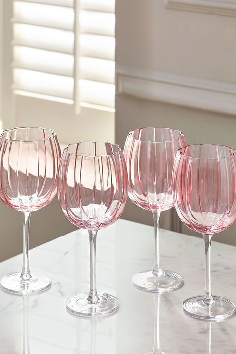 These hand blown scalloped Ottilie glasses are the perfect touch of pink to add to your glassware collection. Available as a set of 4, they are perfect for sitting and enjoying a glass of wine after a long day! Hand wash only. 100% Glass. Assiette Design, Crockery Design, Gin Glasses, Cute Kitchen, Glassware Collection, Deco Table, Dream House Decor, Kitchen Stuff, Household Items