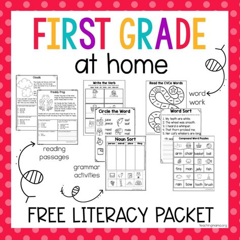 first grade at home literacy packet First Grade Literacy, 1st Grade Reading Worksheets, 1st Grade Reading, First Grade Curriculum, First Grade Reading Comprehension, Teaching Mama, First Grade Lessons, First Grade Phonics, Learning At Home