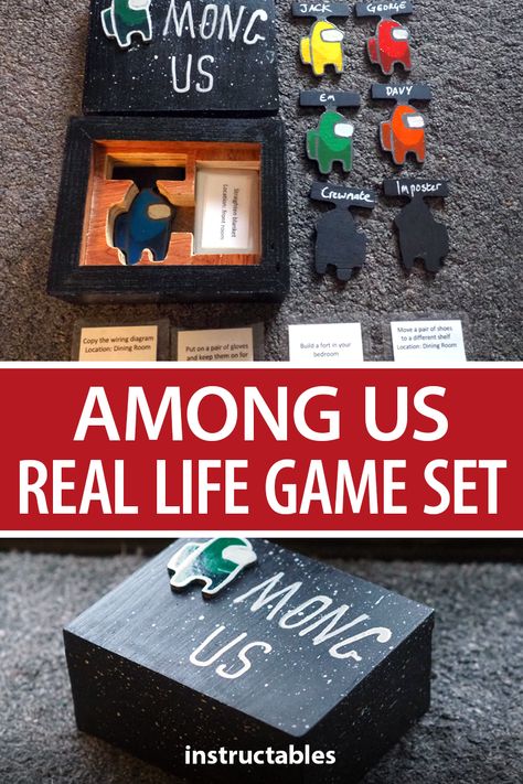 Make a real life Among Us game set, a space based, online, multiplayer murder mystery game. #Instructables #woodworking #workshop #CNC #kids Among Us Party Games, Among Us Diy Party, Among Us Party Theme Ideas, Diy Among Us Real Life Game, Among Us Game In Real Life Tasks, Among Us Board Game, Among Us In Real Life, Real Life Among Us Game, Among Us Birthday Party