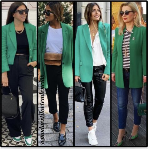 Womens Green Blazer Outfit, Women Green Blazer Outfit, What To Wear With Green Blazer, How To Wear Green Blazer Women, Outfits With Green Blazers For Women, Green Blazer Jeans Outfit, Styling Green Blazer Women, How To Wear A Green Blazer, Styling Green Blazer