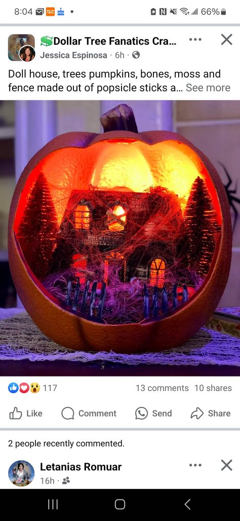 Haunted House Pumpkin, Pumpkin Diorama, House Pumpkin, Halloween Diorama, Pumpkin Ideas, Popsicle Sticks, Pumpkin Decorating, Popsicles, Haunted House