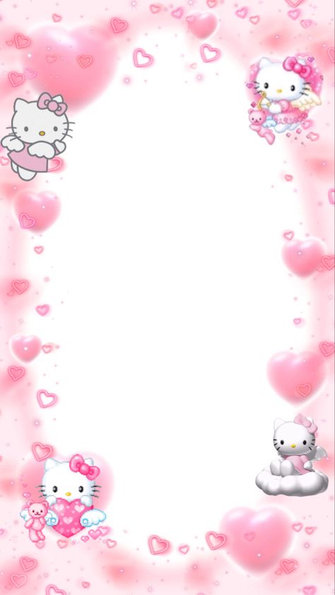 Hello Kitty Overlay, Pink Sanrio Wallpaper, Sanrio Frame, Frame Kitty, Hello Kitty Frame, Hello Kitty Invitation Card, Kitty Background, Princess Paper Dolls Printable, Wallpaper Sanrio