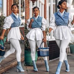 831c2f88a604a07ca94314b56a4921b8desc51305015ri Mode Swag, Mode Rihanna, Looks Pinterest, Denim Vests, Fashion Attire, Fall Fashion Outfits, White Outfits, Looks Style, Denim Outfit