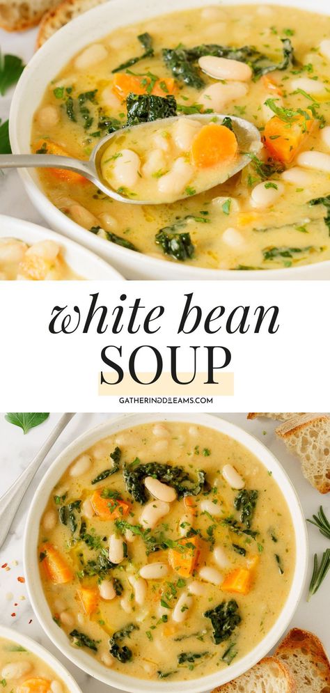 Gather around the table for a family-friendly dinner featuring a delicious Tuscan white bean soup for dinner that everyone will love. White Bean Tortellini Soup, White Bean And Orzo Soup, Simple White Bean Soup, White Bean And Rice Recipes, White Bean Lemon Soup, White Beans Soup Recipe, Easy White Bean Recipes, Light On Stomach Meals, Tucson White Bean Soup