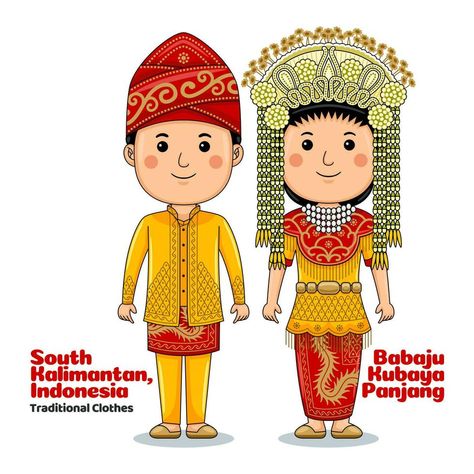 Indonesian Traditional Clothes, South Kalimantan, Indonesian Culture, Smart Box, Indonesian Art, Face Illustration, Traditional Clothes, Weeding, Traditional Outfits