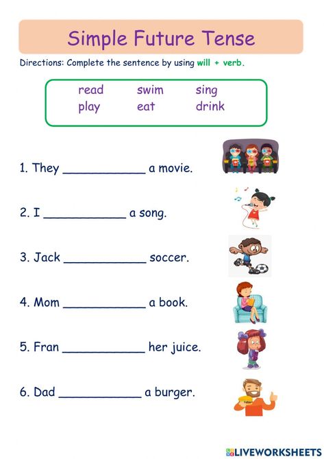 Future Tense Worksheet For Grade 2, Future Tenses Worksheets, Simple Future Tense Worksheets, Future Simple Worksheet, Future Tense Worksheet, Simple Future Tense, Grammar Anchor Charts, Tense Worksheet, Future Tense Verbs