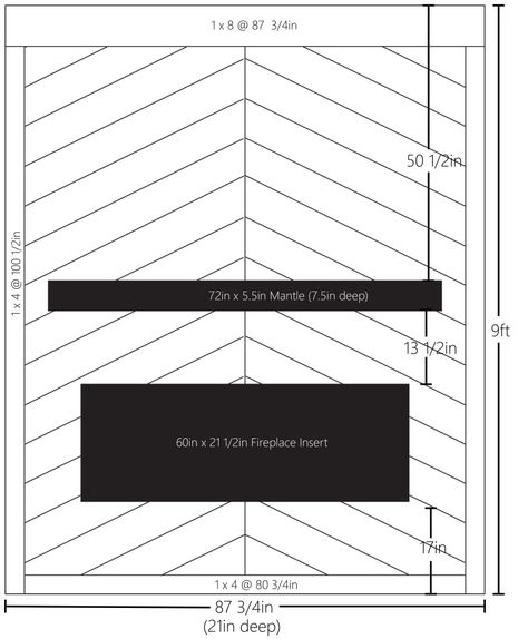 DIY LIVING ROOM FIREPLACE – The Chappell Residence Huge Tv Over Fireplace, Chevron Electric Fireplace Wall, Accent Wall Fireplace Living Room Wood, Diy Fireplace Measurements, Diy Electric Fireplace Measurements, Feature Wall Living Room Fireplace, 65 Inch Tv Over Fireplace, Diy Tv Fireplace Wall, Chevron Shiplap Fireplace