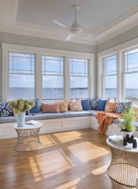 Check out our New England homes on the coast! www.davittdesignbuild.com Beachy Interior Design, Built In Window Seat, Window Seat Design, Window Bench, Sunroom Designs, Window Seats, Window Benches, Reading Nooks, Beach House Interior