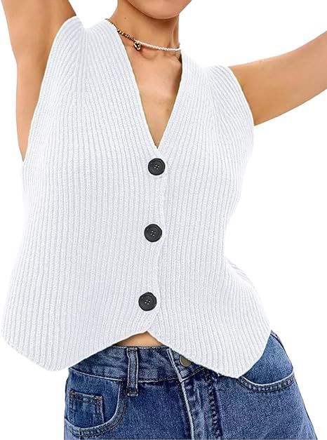 Athlisan Womens Casual Sleeveless Knit Vest Loose Button Down V Neck Stripe Fashion Tops Clothes Capsule, V Neck Sweater Vest, Stripe Fashion, Sleeveless Knit, Cardigan Vest, Vest Fashion, Knit Vest, Womens Casual, V Neck Sweater