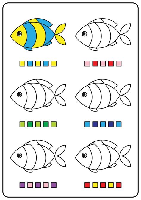 Instructional coloring pages, educational games for children, printable preschool activity worksheets. Simple cartoon vector illustration of colorful objects to learn colors. Coloring cute fish. Coloring Pages Educational, Coloring For Preschool, Simple Activities For Preschoolers, Pre School Games, Children Activities Preschool, Colors Activities For Kids, Colors Activities Preschool, Educational Games For Children, Colorful Objects