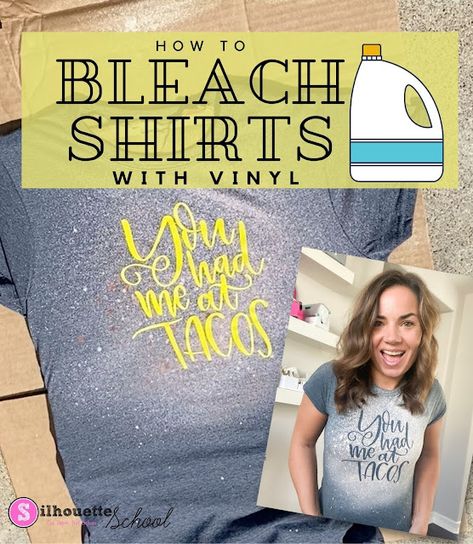 How to Bleach Shirts with Vinyl How To Bleach Shirts, Shirts With Vinyl, Bleach Spray Shirt, Bleaching Shirts, Silhouette Cameo Projects Beginner, Homemade Shirts, Bleach Shirt Diy, Bleach Dye Shirts, Silhouette School Blog