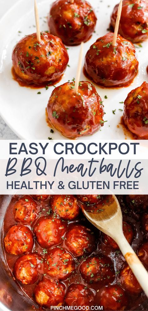 Crockpot Bbq Meatballs, Gluten Free Potluck, Dairy Free Meatballs, Gluten Free Party Food, Gluten Free Party, Dairy Free Appetizers, Gluten Free Bbq, Gluten Free Meatballs, Crockpot Appetizers