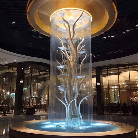 indoor fountain sculpture,indoor fountain,enclosed water fountain,metal tree water fountains,tree water fountain,tree fountain,metal fountain sculpture,metal fountain,fountain sculpture,hotel fountain,hotel water fountain,restaurant water fountain Aesthetic Fountain, Water Fountain Indoor, Metal Tree Sculpture, Fountain Sculpture, Outdoor Waterfall Fountain, Hotel Design Architecture, Sculpture Fountain, Statue Fountain, Modern Foyer