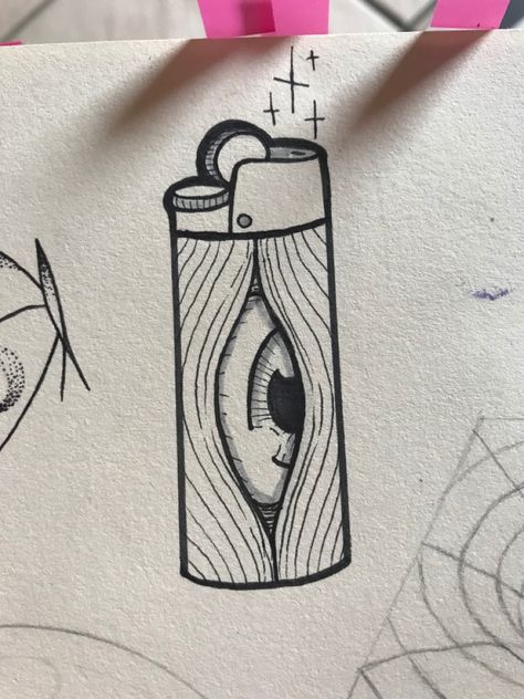 Scary Small Drawings, Simple Sketch For Beginners, Small Illustrations Art, Bic Lighter Drawing, Spooky Sketch Ideas, Spooky Doodle Art, Drawing Ideas Spooky, Fun Drawing Ideas Creative, Lighters Drawing