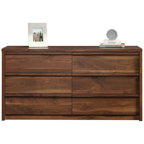 Sauder Harvey Park Collection 6-Drawer Dresser Grand Walnut 420946 - Best Buy Dresser Vintage, Beautiful Dresser, Small Lamp, Wayfair Furniture, Classic Bedroom, Double Dresser, 6 Drawer Dresser, Bedroom Dressers, Dressers And Chests