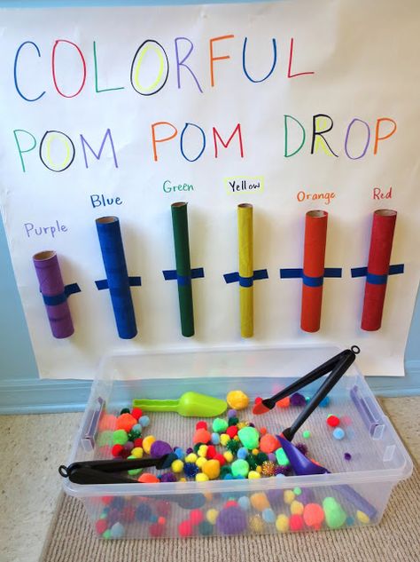 Princesses, Pies, & Preschool Pizzazz: Pom-Pom Color Fun for Toddlers Boredom Busters For Kids, Maluchy Montessori, Aktiviti Kanak-kanak, Preschool Colors, Preschool Fine Motor, Aktivitas Montessori, Toddler Learning Activities, Toddler Fun, Fine Motor Activities